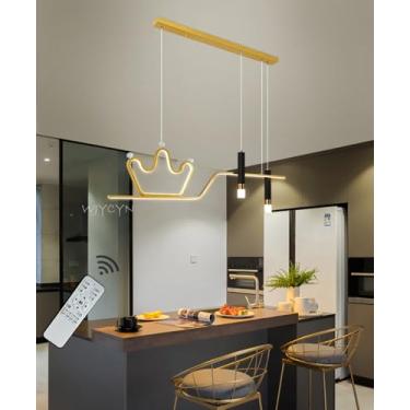 Imagem de Luminária pendente LED dimerizável para mesa de jantar, design moderno linear de 110 cm com foco, 92 W, com controle remoto. Lustre para sala de jantar, sala de estar, ilha de cozinha (Doura