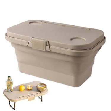 Imagem de Cesta de piquenique dobrável com tampa,Cesta de piquenique dobrável com alça - Cesta de piquenique anti-vazamento | Cesta de piquenique anti-vazamento, mesa portátil de cesta de piquenique,