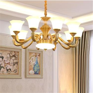 Imagem de Lustre americano de latão com LED, estilo europeu, luxuoso, para sala de estar, restaurante, quarto, villa, hotel, loja de roupas, luminária pendente (A 10 lâmpadas)
