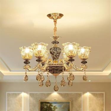 Imagem de Lustre de cristal de luxo europeu com LED, estilo americano, para sala de estar, restaurante, quarto, casa de campo, hotel, loja de roupas, salão de beleza, café (6 lâmpadas de altura).