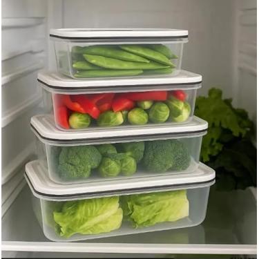 Imagem de Conjunto de Potes Herméticos Quadrados, 4 Peças, Plástico com Tampa, Vedação Antivazamento, Empilháveis