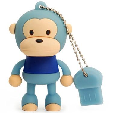 Imagem de Pen Drive USB de 32 GB, dispositivo externo de armazenamento de dados, animal fofo, perfeito para presentear familiares e amigos (macaco azul)