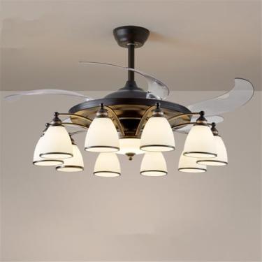 Imagem de Ventilador de teto LED moderno e discreto, luxuoso para sala de estar, restaurante, quarto, escritório, casa de campo ou hotel, com controle remoto (10 lâmpadas, 1 unidade)