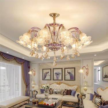 Imagem de Lustre de cristal de luxo europeu com LED, estilo americano, para sala de estar, restaurante, quarto, casa de campo, hotel, loja de roupas, salão de beleza, café (15 lâmpadas)