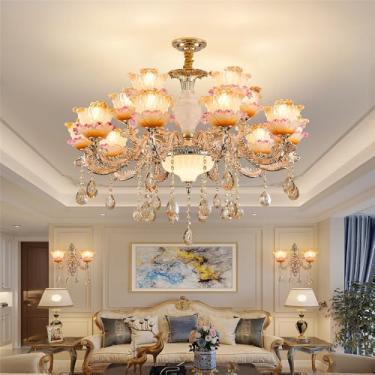 Imagem de Lustre de cristal de luxo europeu com LED, estilo americano, para sala de estar, restaurante, quarto, casa de campo, hotel, loja de roupas, salão de beleza, café (15 lâmpadas).