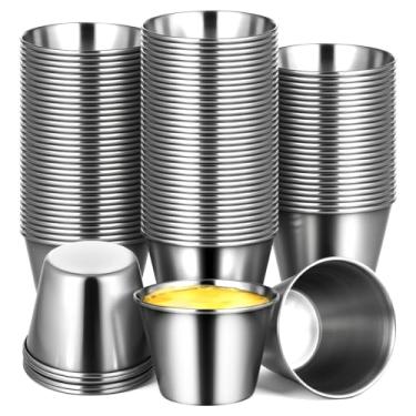Imagem de IANFAN 100 peças de 70 g de metal ramequins de aço inoxidável copos de molho a granel pequeno recipiente de molho reutilizável redondo tigela de molho copo de condimento para prato manteiga cozinha