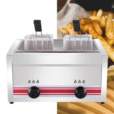 Imagem de Fritadeira a gás de grande capacidade Fritadeiras comerciais Fritadeira profunda com cestas e tampas de fritadeira Fritadeira de mesa para uso em restaurante e casa (cor: 20L)