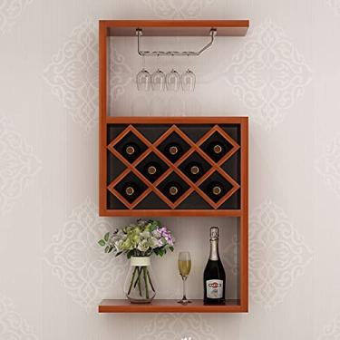 Imagem de Prateleiras de vinho de madeira loft, armário de vinho, rack de sala de jantar simples e moderno montado na parede, rack de vinho decorativo, sala de estar, casa, madeira maciça, cremalheira de vinho