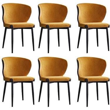 Imagem de Cadeira de jantar para cozinha, sala de jantar, cadeira de jantar estofada, conjunto de 6 com encosto, pernas de metal preto para escritório, sala de jantar, cozinha, quarto (cor: amarelo)