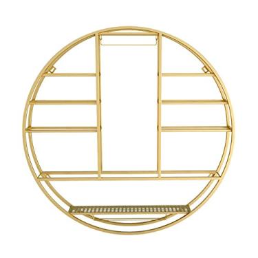 Imagem de Prateleira de vinho redonda de ferro forjado para pendurar na parede, suporte de taça de vidro, prateleira de exibição de armazenamento de garrafa de vinho, para armário de vinho, bar, sala de jantar