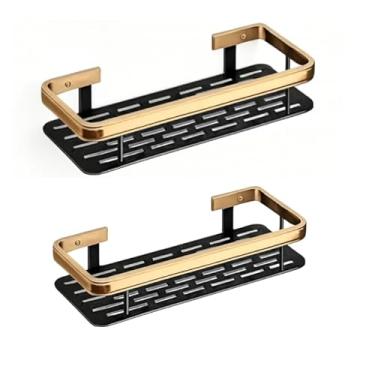 Imagem de Kit Suporte de Porta Shampoo Prateado Dourado Prateleira Para Banheiro Organizador Com Adesivo, Prateleira de Parede sem Furo para Box e Banheira(Dourado,2 Suportes)