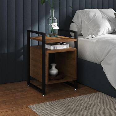 Imagem de Mesa De Cabeceira Industrial Marrocos Ferro Preto E Tampo Amêndoa