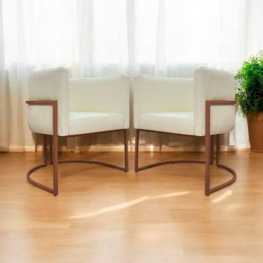 Imagem de Kit 2 Poltronas Recepção Luna Base De Ferro Bronze - Bege Corino