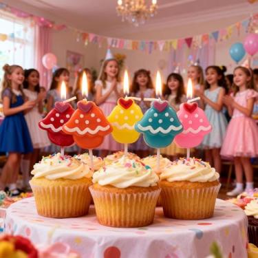 Imagem de Conjunto de velas de vestido de festa, 5 cores vibrantes, topos de bolo para meninas, aniversário, chá de bebê e revelação de gênero, velas de cores vibrantes para meninas