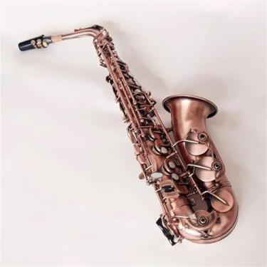 Imagem de Instrumento de saxofone profissional Eb E-flat alto saxofone vermelho bronze curva saxofone chave esculpir padrão instrumento de sopro de madeira com estojo