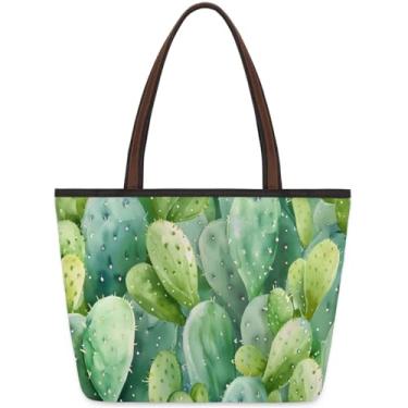 Imagem de Bolsa grande para mulheres cacto verde bonito saco de pano de trabalho com zíper reutilizável mercearia bolsas de mão casual viagem pernoite tote bolsas adequadas para viagens, trabalho, férias, praia