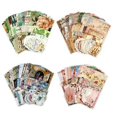 Imagem de Diuhofart Kit vintage de 400 peças para scrapbook, papel para scrapbook e adesivos, pacote com 4 unidades de kit de reserva de sucata para diários de lixo, bujo, colagem, confecção de cartões, artes