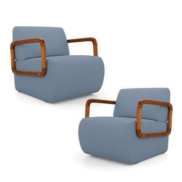 Imagem de Kit 02 Poltronas Decorativas Orgânica Living Kavya Linho Denim - Desk Design