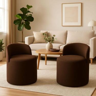 Imagem de Kit 2 Puff Encosto Suede Redondo Sala Banco Orgânico Quarto Marrom