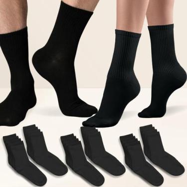 Imagem de Kit 12 Pares Meia Cano Medio Unissex Fitness Academia Preta Cor:PretoT