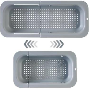 Imagem de Escorredor extensível para pia – Escorredor dobrável sobre a pia para lavar legumes e frutas, drenar macarrão e secar pratos – Essencial de cozinha ajustável