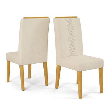 Imagem de Cadeira De Jantar Estofada Yasmin Conjunto Com 2 Cadeiras Cedro/linho Neve - Dj Móveis
