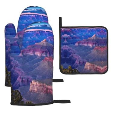 Imagem de Beauty Grand Canyon – Conjunto de cozinha essencial com 3 peças, luvas resistentes ao calor e aderência da tampa, proteção para churrasco no forno, design de armazenamento suspenso.