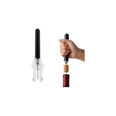 Imagem de Saca-Rolhas Pneumático com Lâmina Retrátil, Aço Inox e Plástico ABS, Preto, 20cm, Sistema de Pressão Manual, Portátil