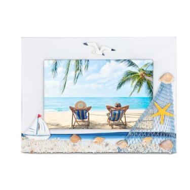 Imagem de Himitimi Moldura de praia, mesa 10 x 15 cm, moldura de madeira do oceano mediterrâneo, para praia, casamento, casa de fazenda, decoração de quarto, presentes temáticos de praia (Horizontal)