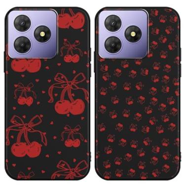 Imagem de Zrutru Pacote com 2 capas de telefone com desenho animado cereja para OSCAL Flat 2 16,7 cm, lindas capas com estampa de laço de cereja kawaii design estético, capa protetora de TPU preta para meninas