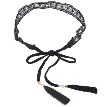 Imagem de GORGECRAFT Cinto trançado boêmio cinza fibra de algodão vintage ocidental amarrado laço cordas, Preto, 61.42 x 1.18 inch