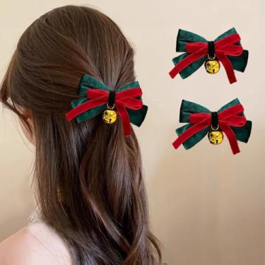 Imagem de 2 peças de clipes de garra de cabelo de Natal prendedores de laço de Natal antiderrapantes acessórios de cabelo para mulheres