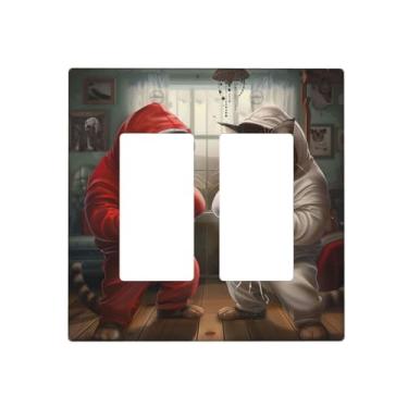 Imagem de SGEDAO Capas decorativas engraçadas vermelhas boxe gatos branco Tomcat 2 Gang placa de parede duplo balancim dois interruptores placa de cobertura de luz placa frontal para quarto decoração de casa