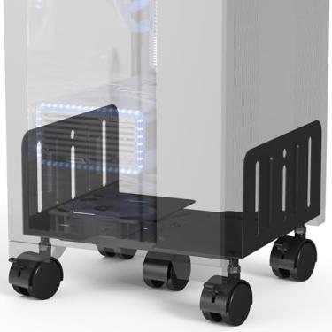 Imagem de JOY worker Suporte de torre de computador, carrinho de PC móvel ajustável de 4,9 a 35,3 cm de largura com 5 rodas, suporte de piso de torre de aço suporta até 29,9 kg, suporte de CPU para jogos sob a