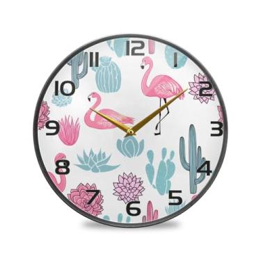 Imagem de YETTASBIN Relógio de parede de acrílico Flamingos - Silencioso, sem tique-taque, operado por bateria, relógio redondo decorativo criativo para cozinha, sala de estar, banheiro, decoração de escritório