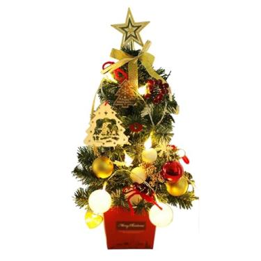 Imagem de 1 peça pequena árvore de Natal iluminada com luzes, enfeite de árvore de Natal para decoração de Natal planta artificial (estilo 2)
