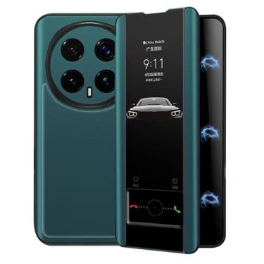Imagem de LYJSMGZ Capa flip para Huawei Honor Magic 8 Pro/Magic 8, janela de visualização, forro macio, proteção contra arranhões, fecho magnético, à prova de choque, capa fosca, verde, Majic 8 Pro
