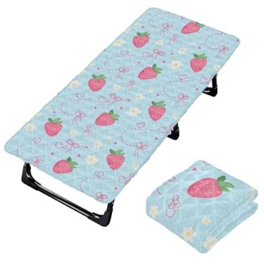 Imagem de Burbuja Lençol de berço de morangos para crianças, lençol de cochilo acolchoado portátil com faixa elástica para meninas e meninos, lavável na máquina, 63,5 x 127 cm