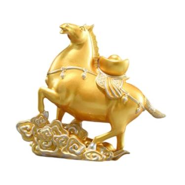 Imagem de XLWLLNJ Estátua de Cavalo, Escultura Animal em Resina, Coleção de Estatuetas Chinesas Feng Shui, Decoração de Mesa para Escrivaninha, Lareira ou, Ouro
