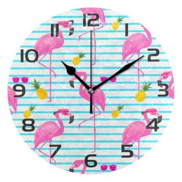Imagem de YETTASBIN Relógio de parede flamingos, silencioso, sem tique-taque, operado por bateria, relógio redondo decorativo criativo para cozinha, sala de estar, banheiro, decoração de escritório em casa