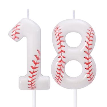Imagem de Vela de Aniversário Beisebol, Topo de Bolo Beisebol Vermelho e Branco Decoração Bolo com Tema Esportivo para Festas Aniversários e Comemorações (Número 18)