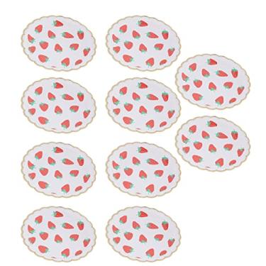 Imagem de Alomejor Conjuntos de Louça, Utensílios de Mesa Descartáveis ​​de Papel Com Padrão de Morango de 10 Unidades para Festas de Aniversário e Verão (prato de papel)