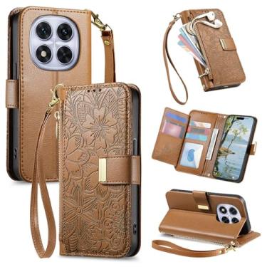 Imagem de Monwutong Carteira com zíper para Xiaomi Redmi Note 14 Pro 5G, capa de couro com estampa de flores com compartimentos para cartão Muliti e fecho magnético duplo com cordão bolsa de mão para Redmi Note