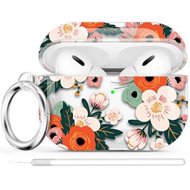 Imagem de Maxjoy Capa para Airpods Pro 2ª geração, capa floral transparente para AirPod Pro 2 para mulheres, capa protetora fofa macia para iPod Pro 2 com chaveiro para AirPod Pro 2ª geração capa 2022