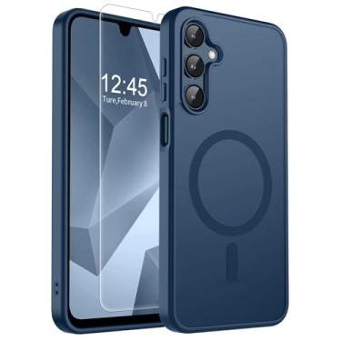 Imagem de SUPFINE Capa magnética para Samsung Galaxy A16 5G com protetor de tela, (compatível com MagSafe) (proteção contra quedas de grau militar) capa de telefone fina translúcida à prova de choque, azul