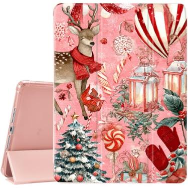 Imagem de JOYLAND Capa de Natal para iPad 7ª/8ª/9ª geração (2019/2020/2021) 10,2 polegadas com suporte de lápis - capa protetora com suporte de três dobras com parte traseira de TPU macio, rosa