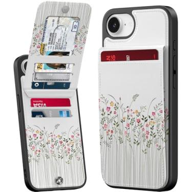 Imagem de Bemal Capa carteira para iPhone 16e, suporte embutido para 6 cartões, impressão moderna, bloqueio RFID, suporte de couro PU, fecho magnético, capa de telefone à prova de choque para mulheres e homens