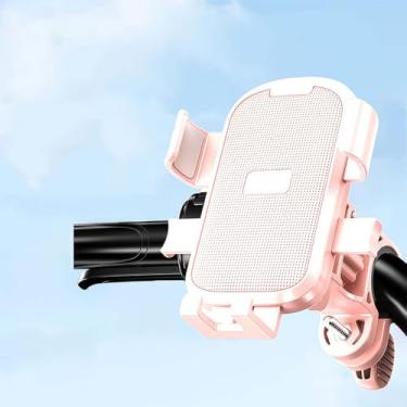Imagem de Suporte universal de telefone de bicicleta para guidão, suporte ajustável para smartphone para ciclismo e e-bikes, aderência de telefone de rotação de 360° com grampo seguro para uso em bicicleta