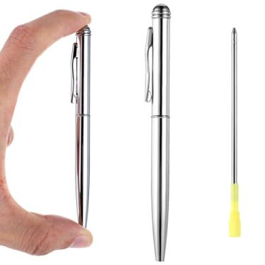 Imagem de Ptwola Pacote com 7 mini canetas esferográficas giratórias pequenas canetas esferográficas de metal compactas de 93 cm, pequenas, curtas, com 5 refis de caneta de 0,7 mm para anotações, blocos de