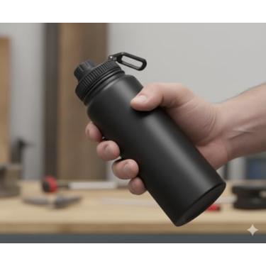 Imagem de Garrafa Térmica Esportiva Inox 800ml com Alça | Parede Dupla Isolada a Vácuo | Antivazamento e Livre de BPA | Garrafinha para Academia, Corrida e Escritório (Preta)